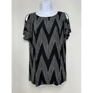 Chicos Travelers Top‎ Size 1 Medium Black Gray Chevron Travel Career Resort CEO